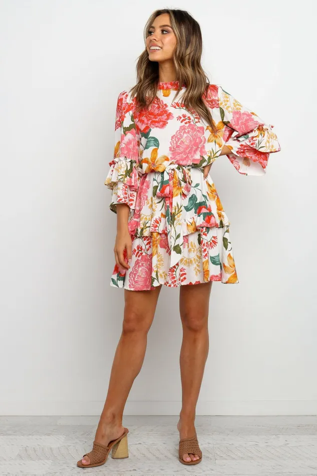 Floral Dresses Women Peta Dress White Petal and Pup
