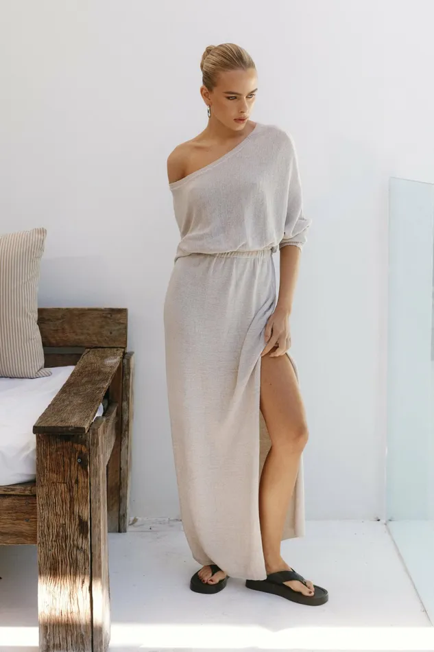 Florida Maxi Dress Sand Women Sweater Dresses Petal and Pup