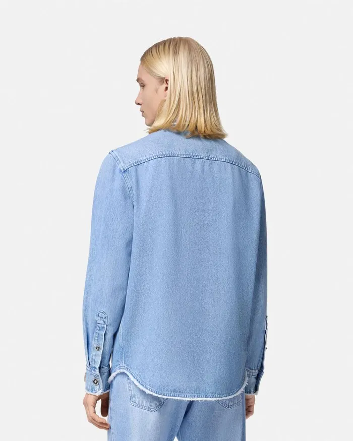 Frayed Denim Overshirt Blue Men Versace Shirts