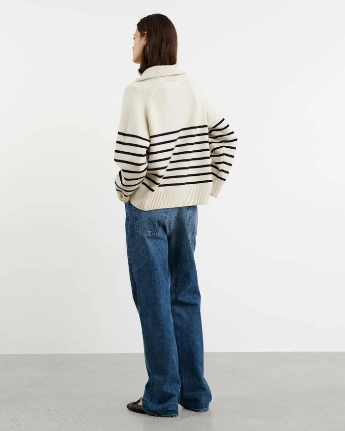GANZE SWEATER Ivorydark Navy Stripe Women Nili Lotan Knits and Sweaters