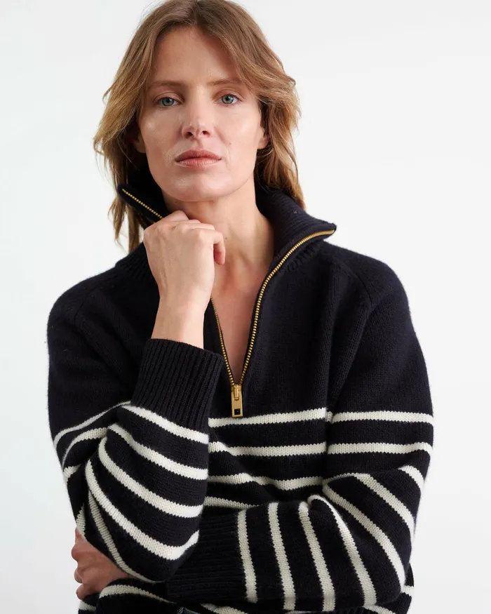 GANZE SWEATER Ivorydark Navy Stripe Women Nili Lotan Knits and Sweaters