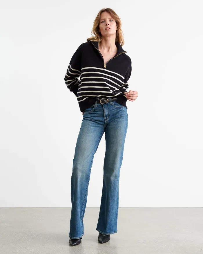 GANZE SWEATER Ivorydark Navy Stripe Women Nili Lotan Knits and Sweaters