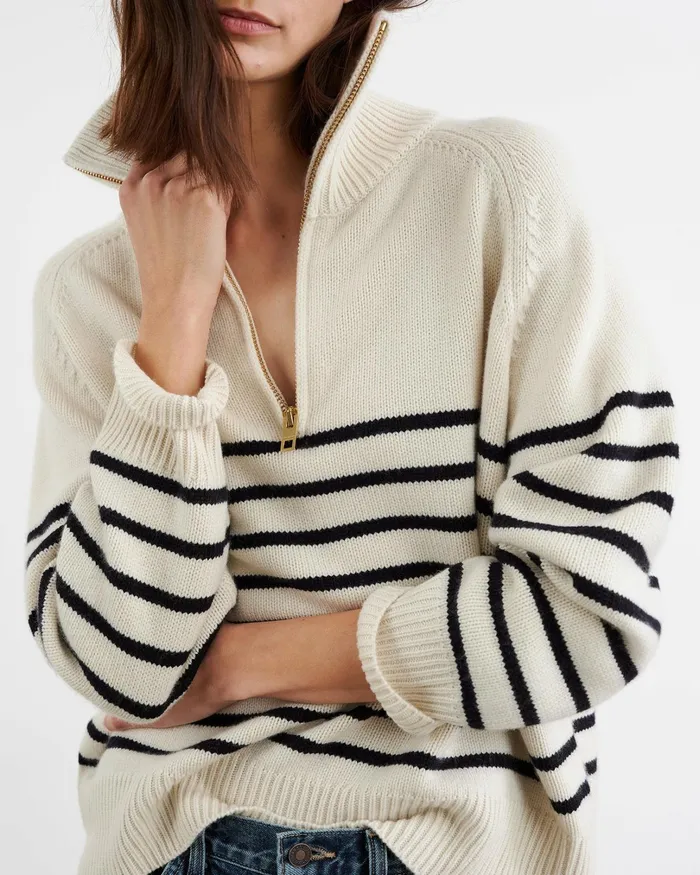 GANZE SWEATER Ivorydark Navy Stripe Women Nili Lotan Knits and Sweaters