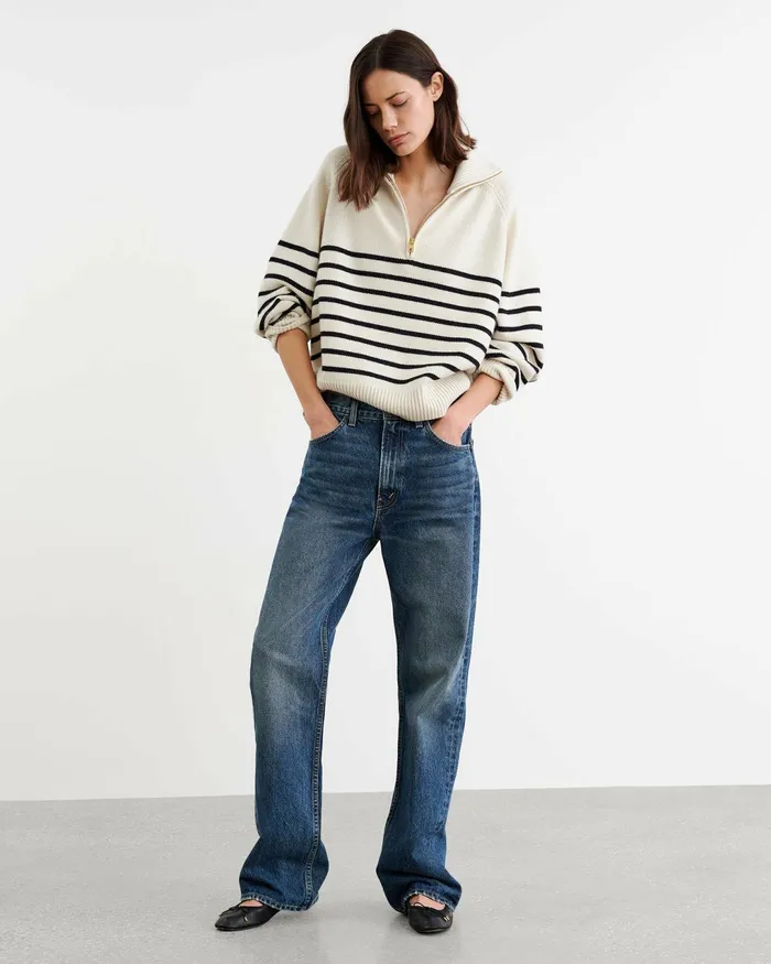 GANZE SWEATER Ivorydark Navy Stripe Women Nili Lotan Knits and Sweaters
