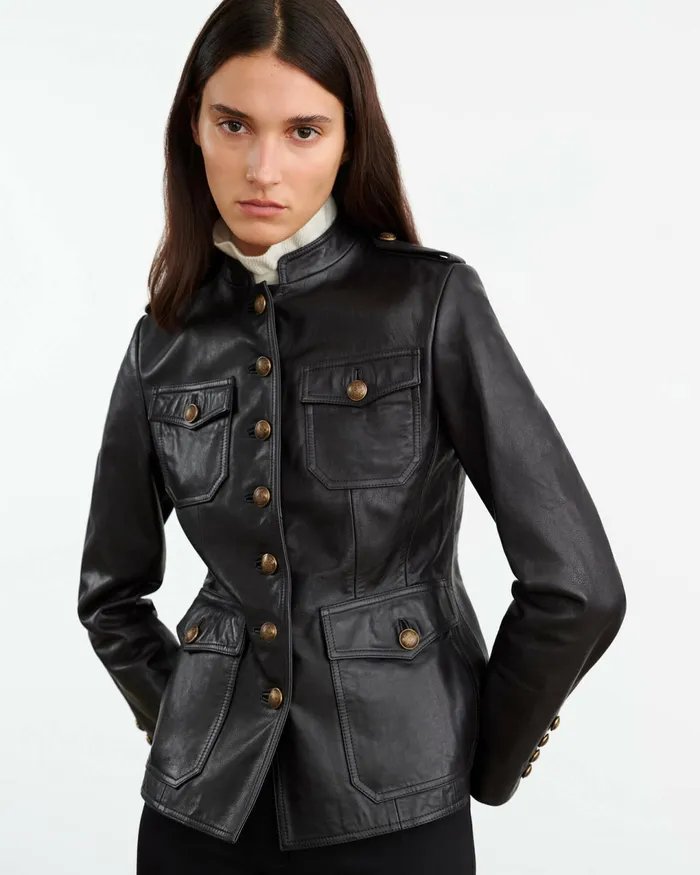 GERALDINE LEATHER JACKET Black Women Nili Lotan Coats and Outerwear