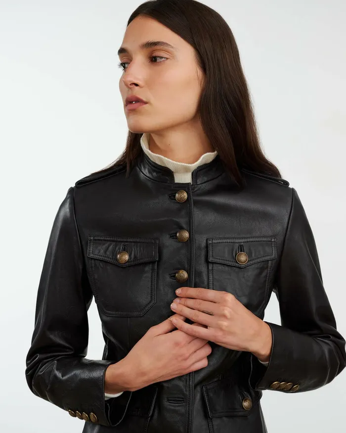 GERALDINE LEATHER JACKET Black Women Nili Lotan Coats and Outerwear