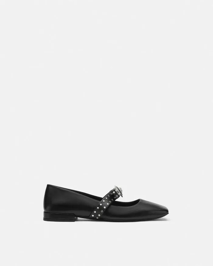 Gianni Ribbon Studded Ballerinas Blacksilver Women Versace Loafers and Flats