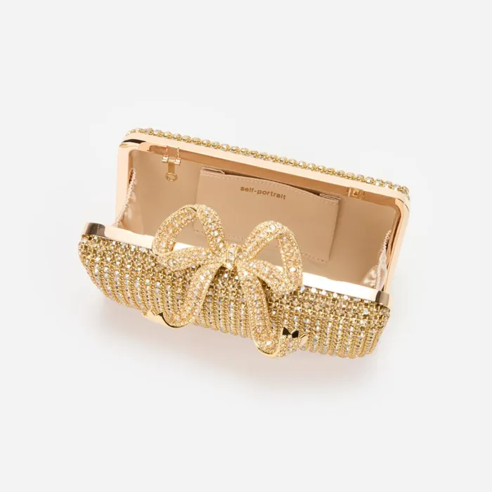 Gold Crystal Box Clutch Women Self Portrait Clutch Bags