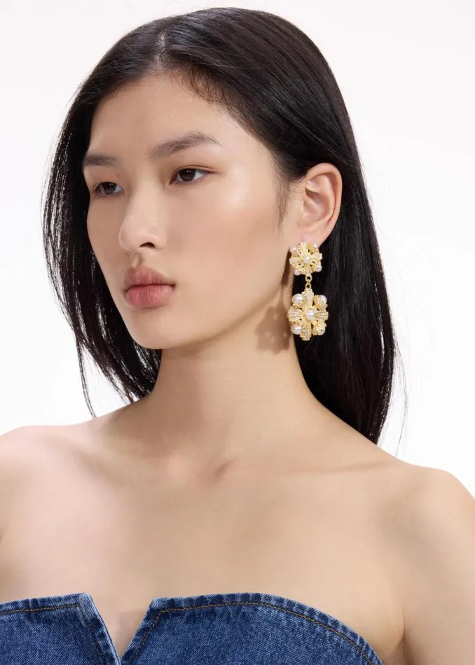 Gold Encrusted Tiered Earrings Women Self Portrait Jewellery