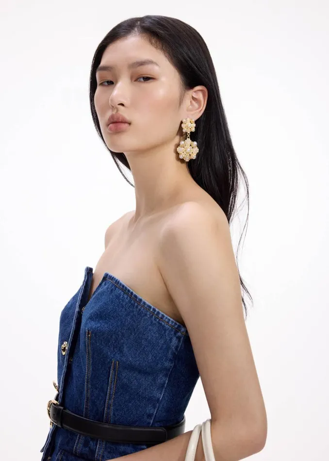 Gold Encrusted Tiered Earrings Women Self Portrait Jewellery