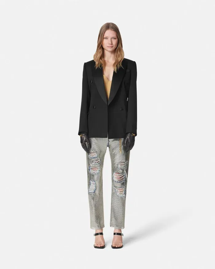 Grain De Poudre StraightFit Masculine Blazer Black Women Versace Blazer and Jackets