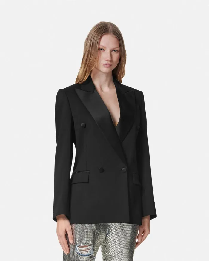 Grain De Poudre StraightFit Masculine Blazer Black Women Versace Blazer and Jackets