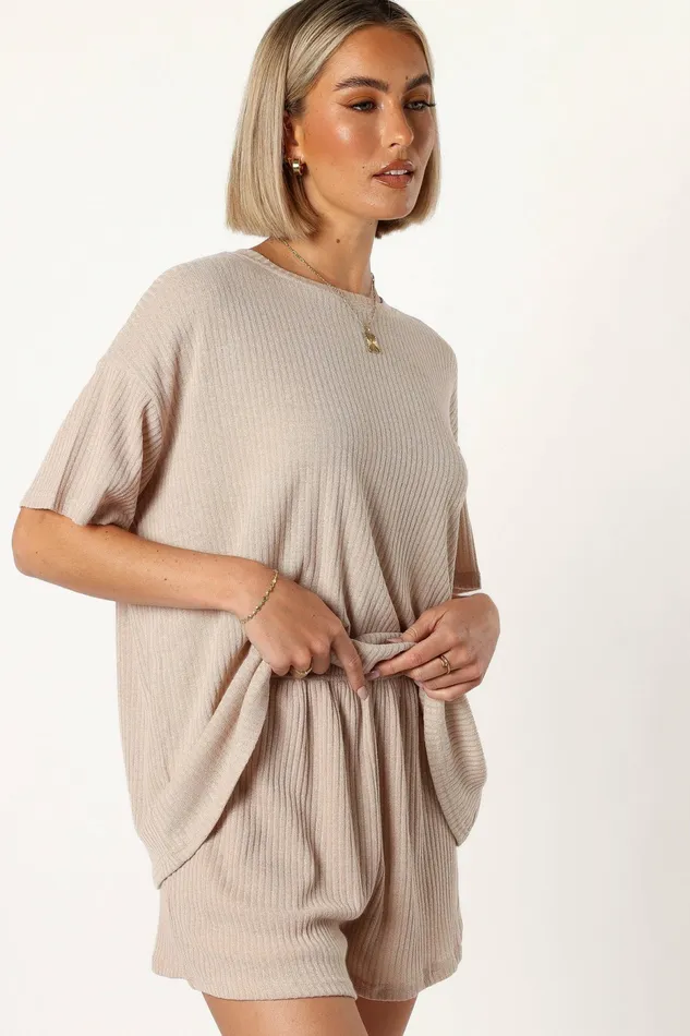 Granger Knit Short Set Tan Matching Sets Petal and Pup Women