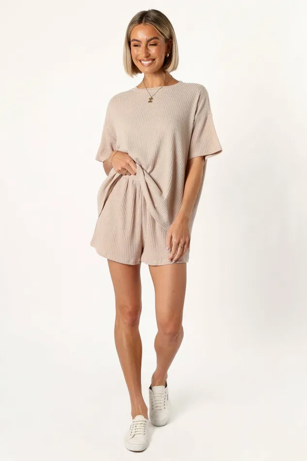 Granger Knit Short Set Tan Matching Sets Petal and Pup Women