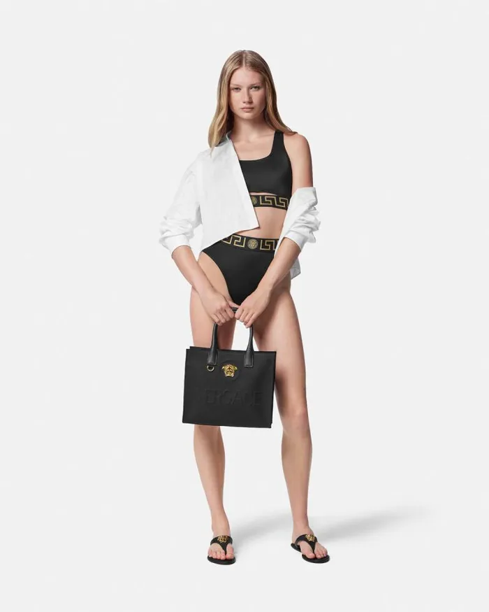 Greca Border Bikini Top Black Women Versace Swimwear