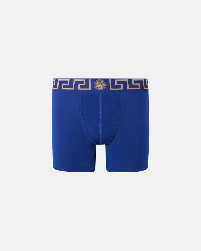 Greca Border Long Trunks Blue Men Versace Boxers