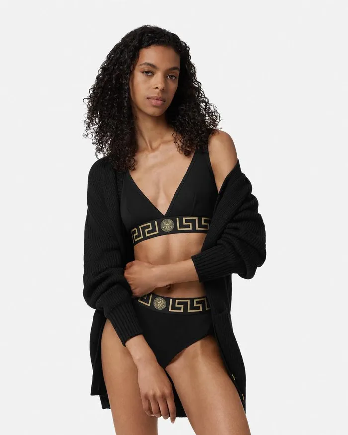 Greca Border Triangle Bralette Black Women Versace Bras and Briefs