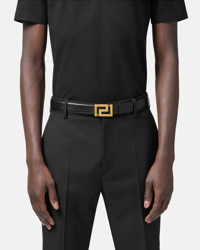 Greca Leather Belt 3 Cm Blackgold Men Versace Belts