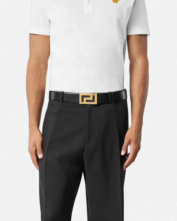 Greca Leather Belt 4 Cm Blackgold Men Versace Belts