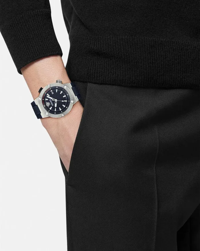 Greca Logo Diver Watch Bluesilver Men Versace Watches