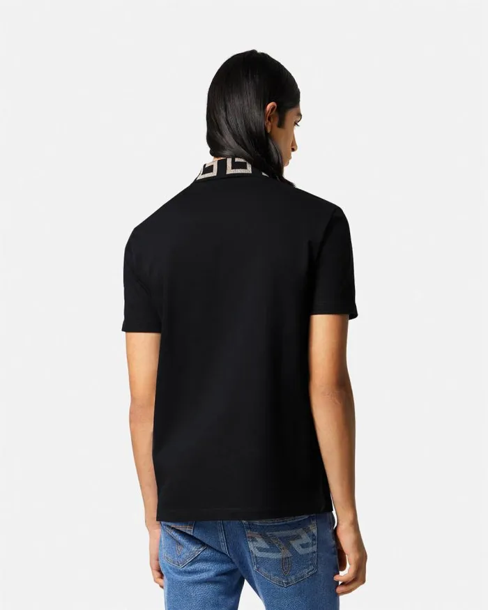 Greca Polo Shirt Black Men Versace TShirts and Polos