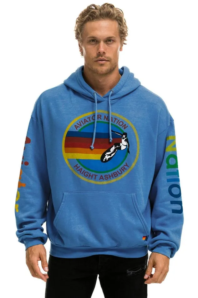 Haight Ashbury Relaxed Pullover Hoodie 8211 Cobalt WomenMen Aviator Nation Hoodies