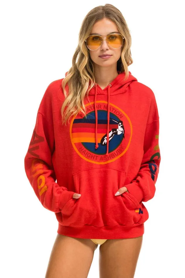 Haight Ashbury Relaxed Pullover Hoodie 8211 Red WomenMen Aviator Nation Hoodies
