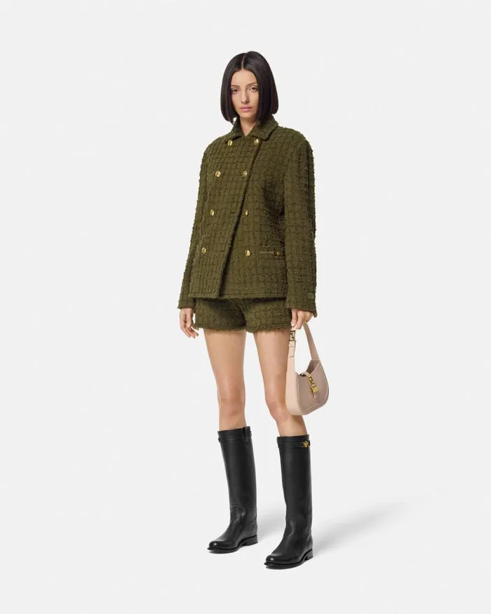 Heritage Tweed Mini Shorts Green Women Versace Suits