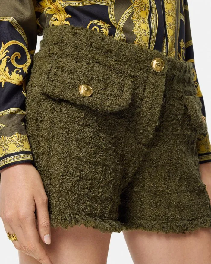 Heritage Tweed Mini Shorts Green Women Versace Suits