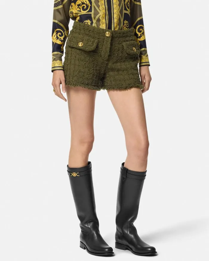 Heritage Tweed Mini Shorts Green Women Versace Suits