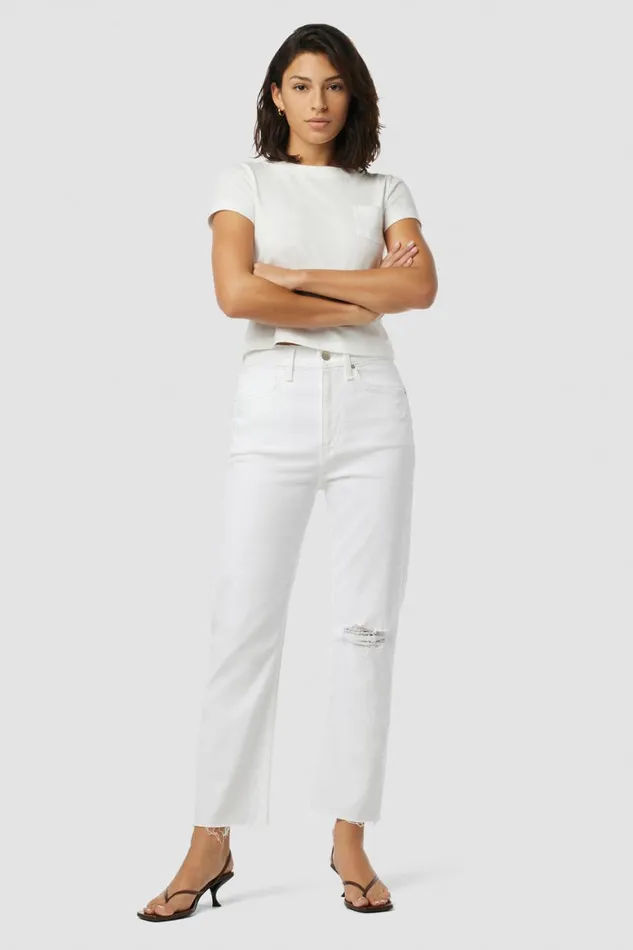 Hudson Jeans Cropped Jade HighRise Straight Crop Jean Torn White 8211 Women Hudson Jeans Cropped Jade HighRise Straight Crop Jean Torn White 8211 Women
