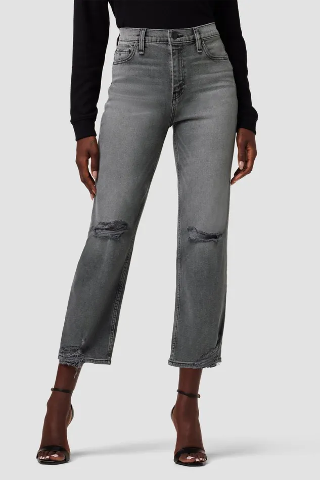 Hudson Jeans Cropped Remi HighRise Straight Crop Jean Stone Grey Destructed 8211 Women