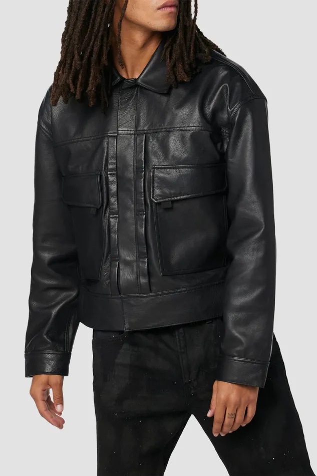 Hudson Jeans Jackets and Outerwear Leather Trucker Jacket Panther 8211 Men