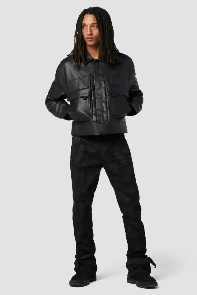 Hudson Jeans Jackets and Outerwear Leather Trucker Jacket Panther 8211 Men