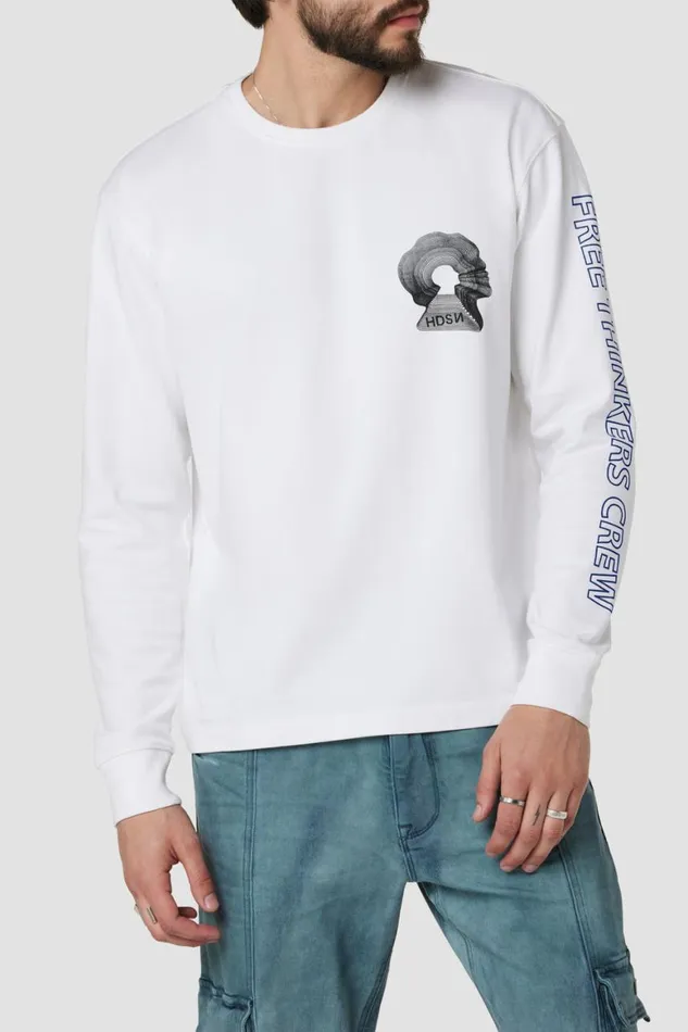 Hudson Jeans Tops and Sweaters Long Sleeve Tee White Mind 8211 Men