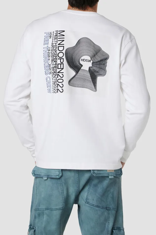 Hudson Jeans Tops and Sweaters Long Sleeve Tee White Mind 8211 Men