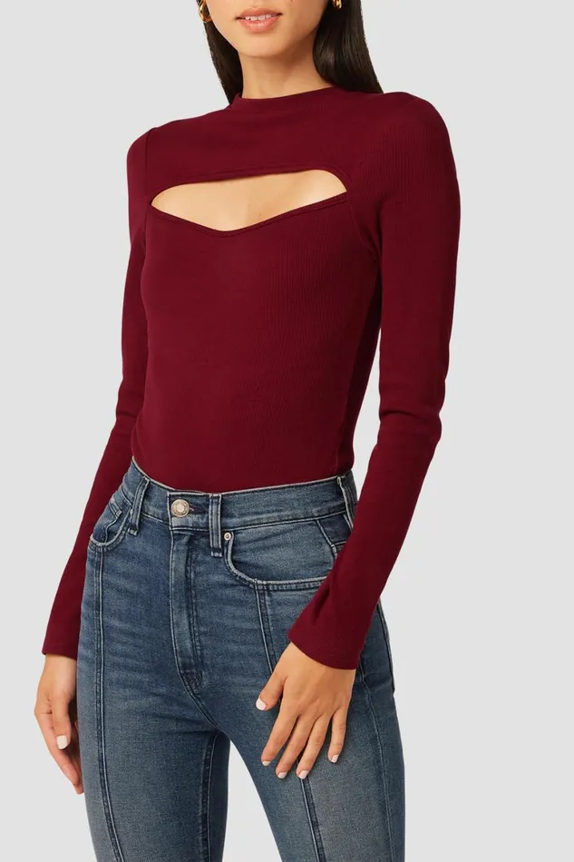 Hudson Jeans Tops and Sweaters Sweetheart Cut Out Bodysuit Syrah 8211 Women