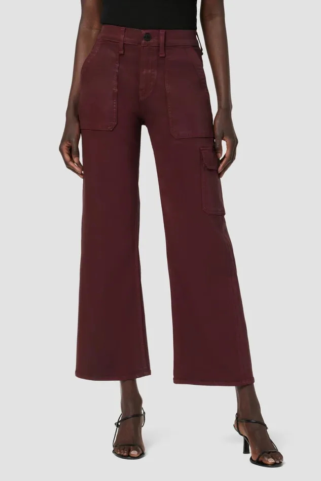 Hudson Jeans Wide Leg Rosie HighRise Wide Leg Cargo Coated Bordeaux 8211 Women
