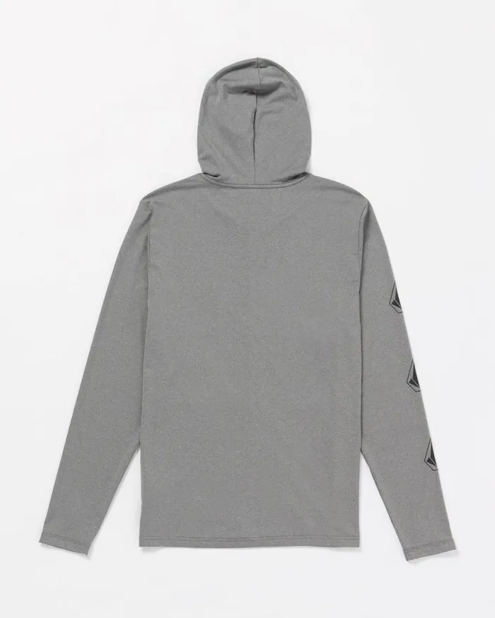 Iconic Stone Long Sleeve Hooded Rashguard 8211 Heather Grey Mens Volcom Rashguards
