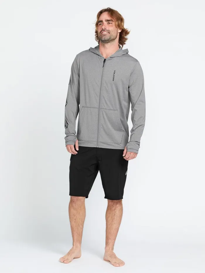 Iconic Stone Long Sleeve Hooded Rashguard 8211 Heather Grey Mens Volcom Rashguards