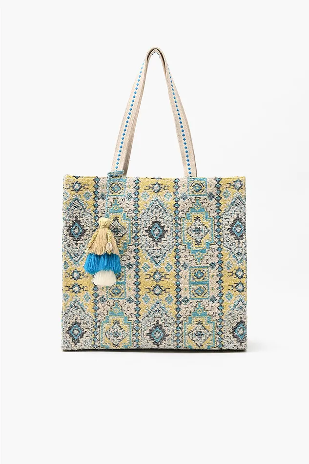 Indian Ancient Rug Inspired Tote Women Beach Bags America and Beyond