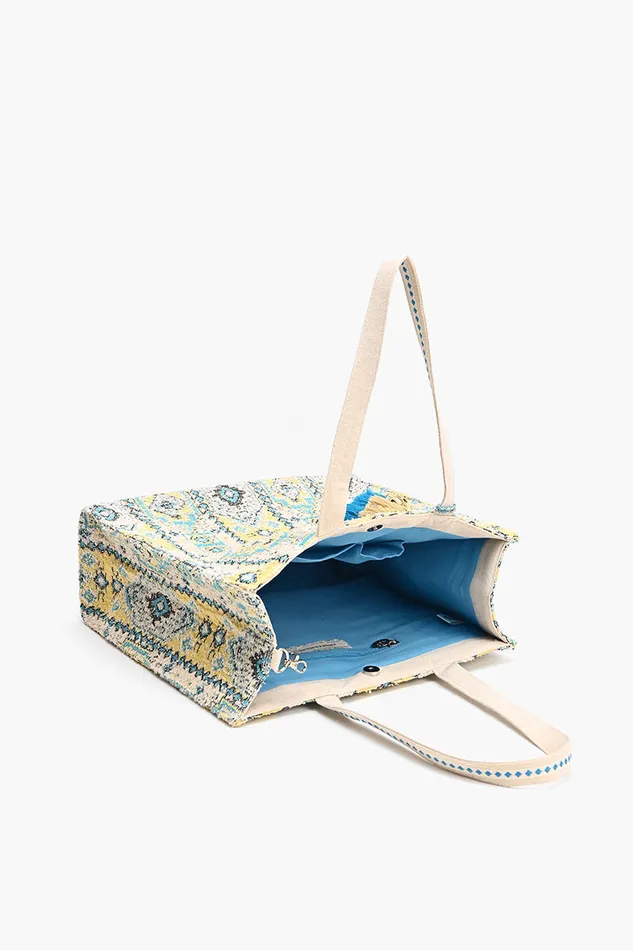 Indian Ancient Rug Inspired Tote Women Beach Bags America and Beyond
