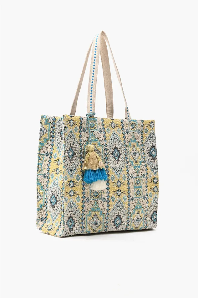 Indian Ancient Rug Inspired Tote Women Beach Bags America and Beyond