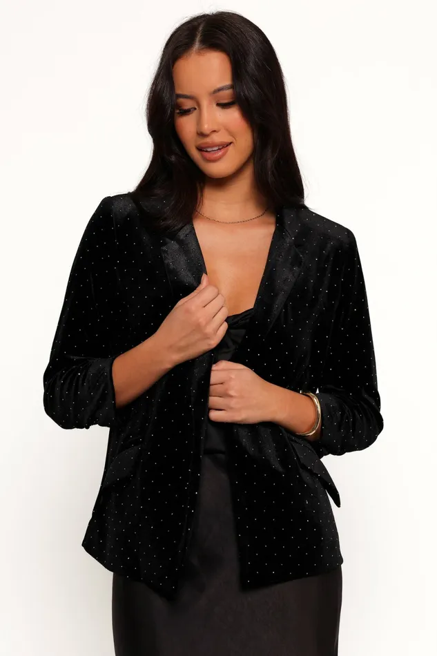 Inka All Over Rhinestone Velvet Blazer Black Jackets and Coats Petal and Pup Women Inka All Over Rhinestone Velvet Blazer Black Jackets and Coats Petal and Pup Women
