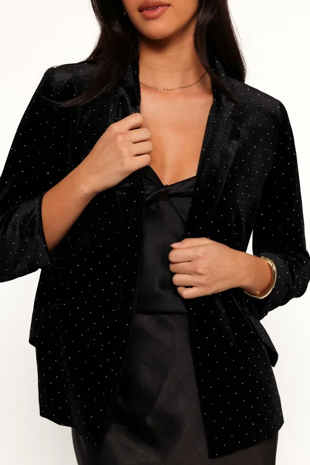 Inka All Over Rhinestone Velvet Blazer Black Jackets and Coats Petal and Pup Women
