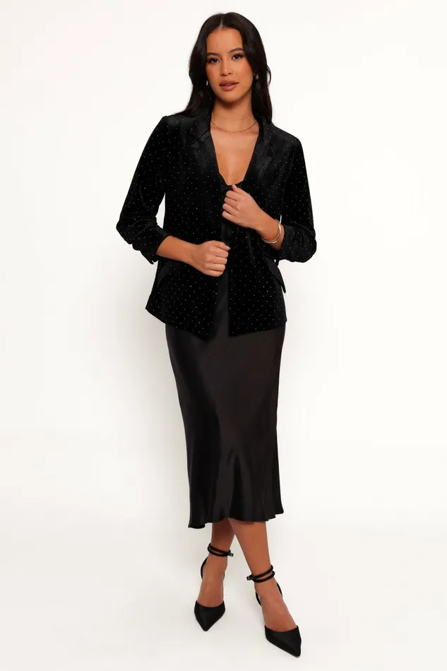 Inka All Over Rhinestone Velvet Blazer Black Jackets and Coats Petal and Pup Women