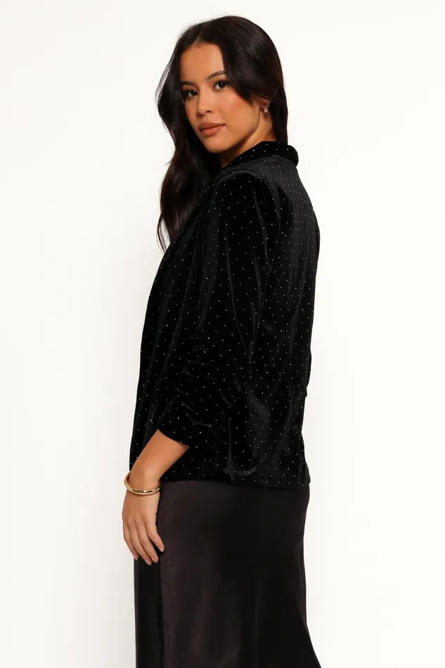 Inka All Over Rhinestone Velvet Blazer Black Jackets and Coats Petal and Pup Women