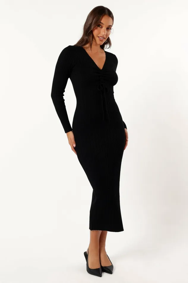 Irene Long Sleeve Midi Dress Black Winter Dresses Petal and Pup Women