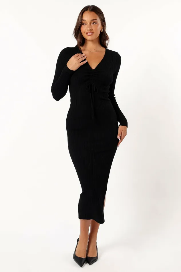 Irene Long Sleeve Midi Dress Black Winter Dresses Petal and Pup Women