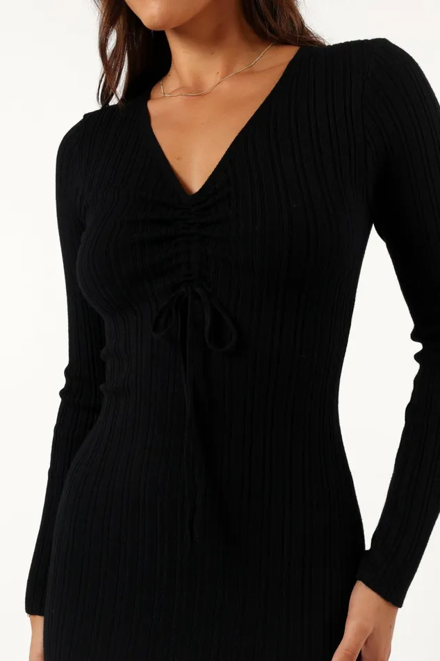 Irene Long Sleeve Midi Dress Black Winter Dresses Petal and Pup Women